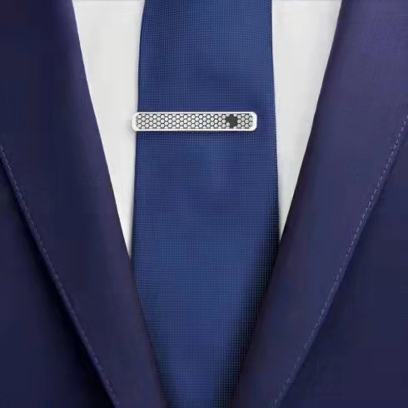 PJS Cuff Links MB Tie Clip HBlack hexagonal pattern 1:1 High Quality Black Man Shirt Cufflinks Classic Buttons With Box Set