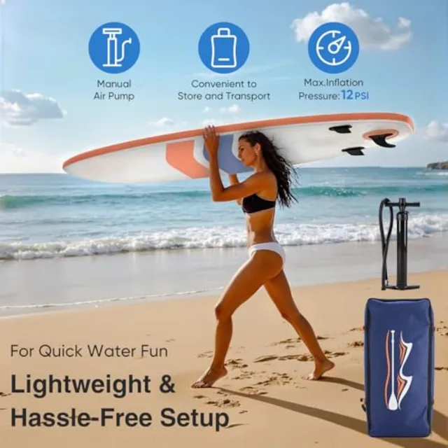 Inflatable Stand Up Paddle Board for outdoor water sports, PVC + drop-stitch material, blue-gray color, wide stable design with