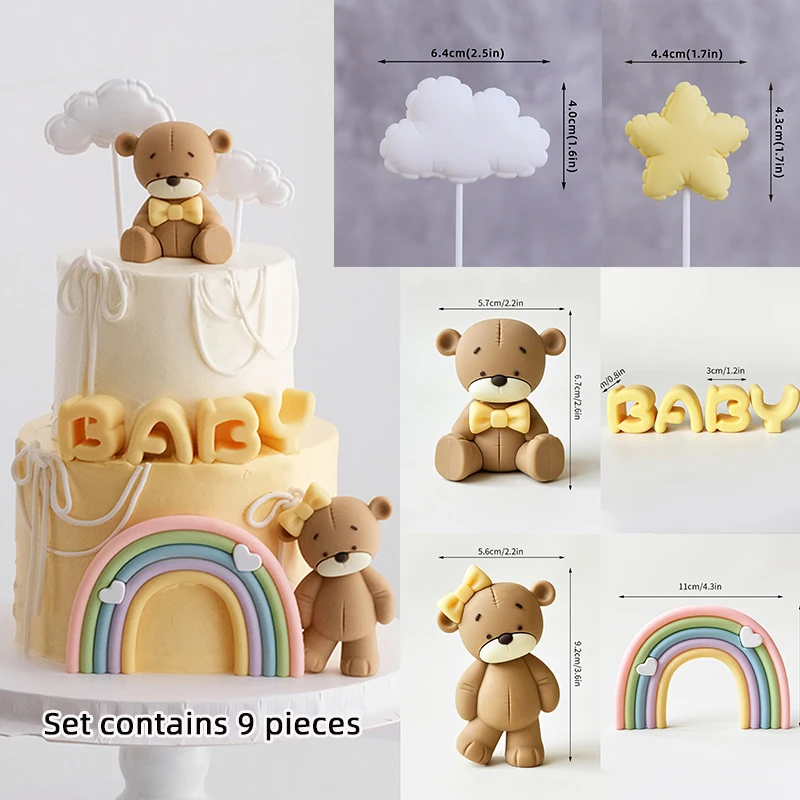 Baby Taarttopper Set - Beer, Regenboog, Wolk & Ster Decoraties