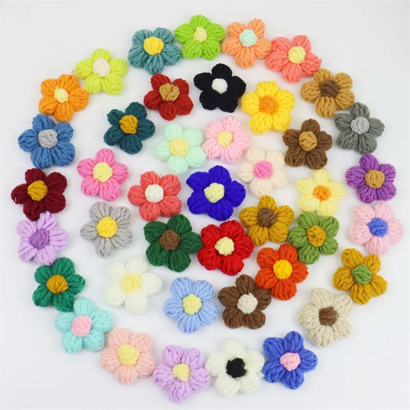 4.5cm Flower DIY Hand-knitted Puff Flower Milk Cotton Wool Hand Hook Flower Manual Clothing Accessory Shoes Hats Craft Supplies