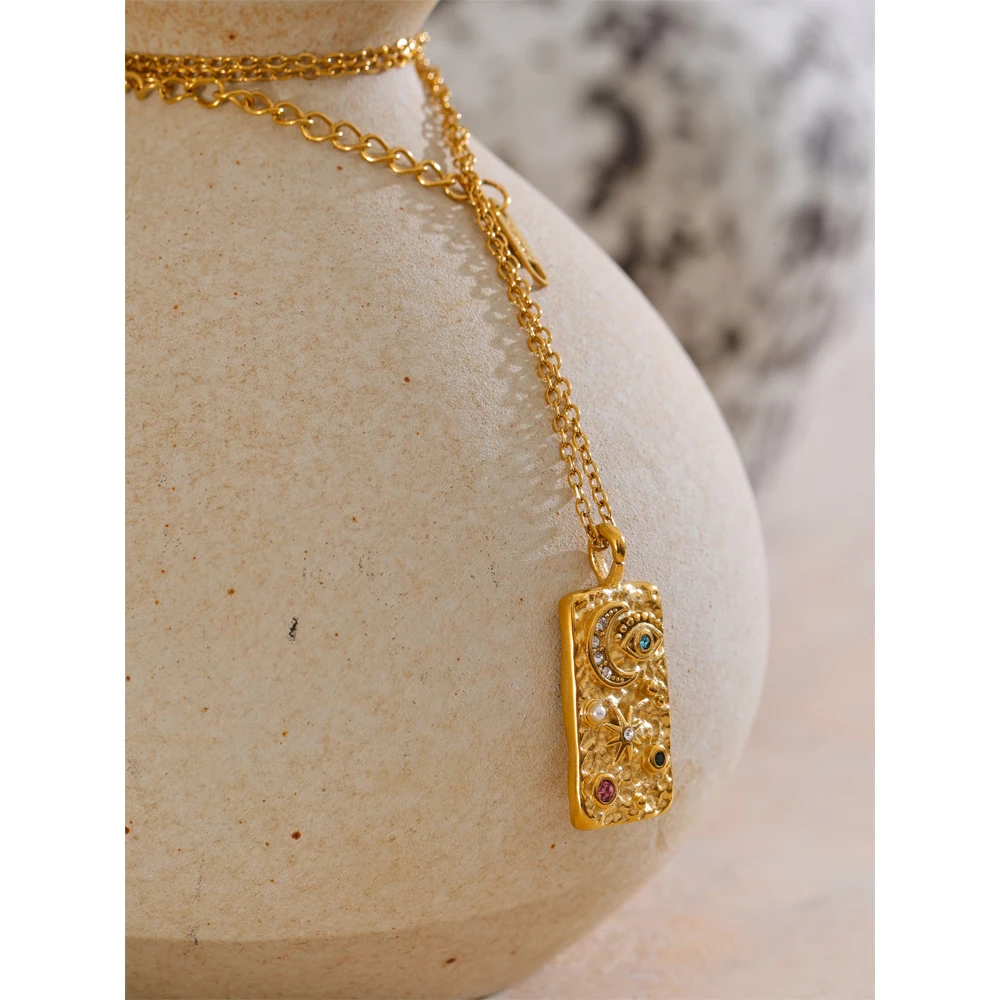 Yhpup Pendant Necklace Zirconia Stainless Steel