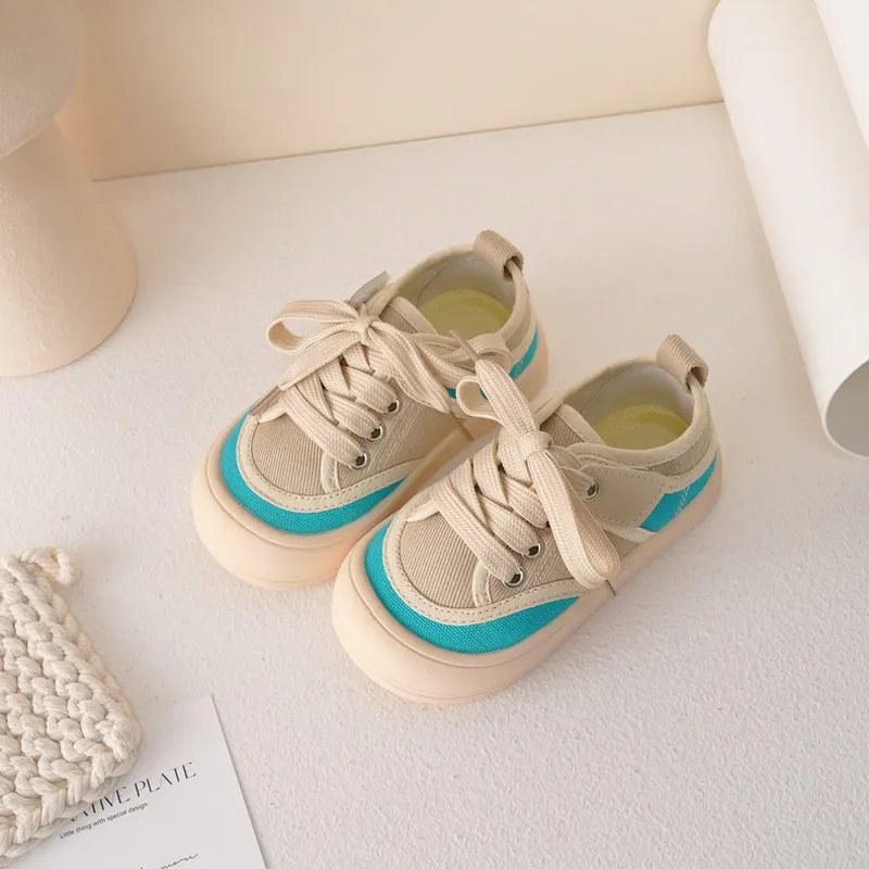 Children Canvas Shoes Girl\'s Candy Color Patchwork Low Top Canvas Shoes Boy\'s Breathable Soft Sole Sneakers Size 22-31