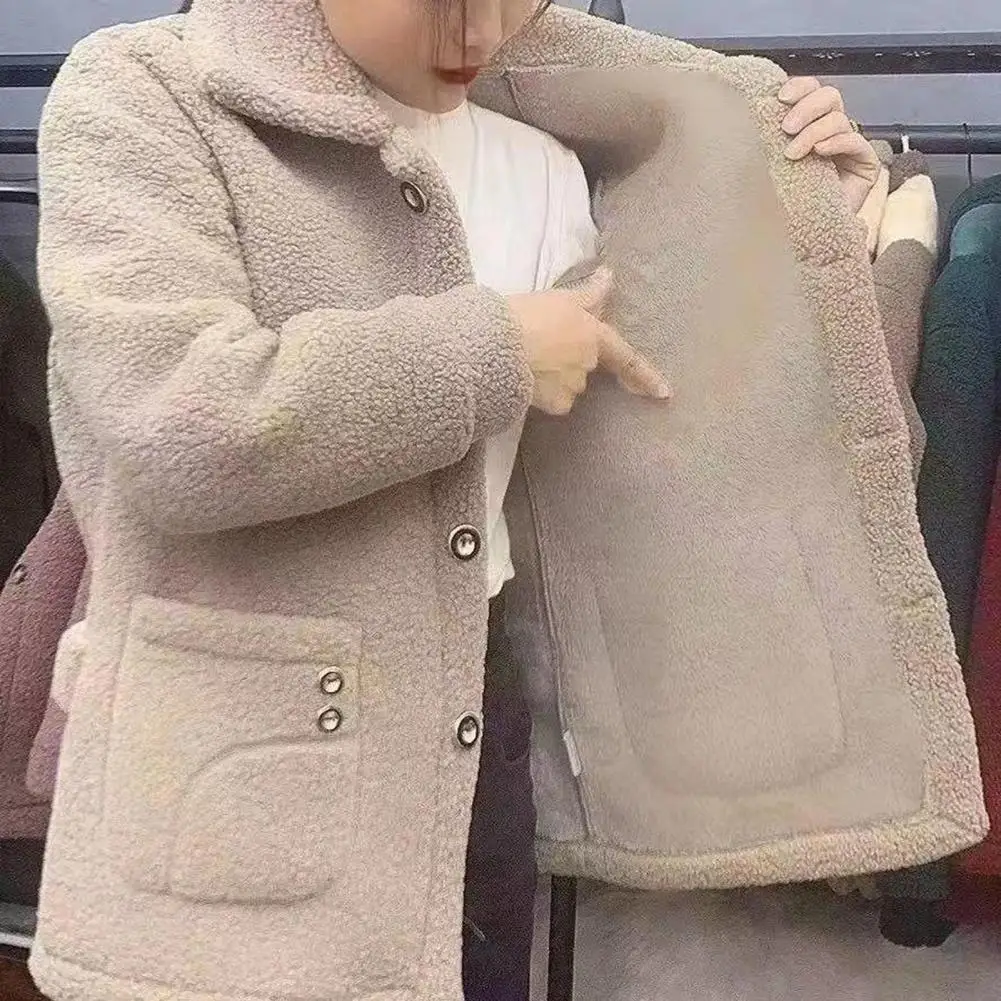 

Women Jacket Coat Stylish Lapel Long Sleeve Imitation Lamb Wool Women Coat Thickened Single Breasted Autumn/winter Plush Coat