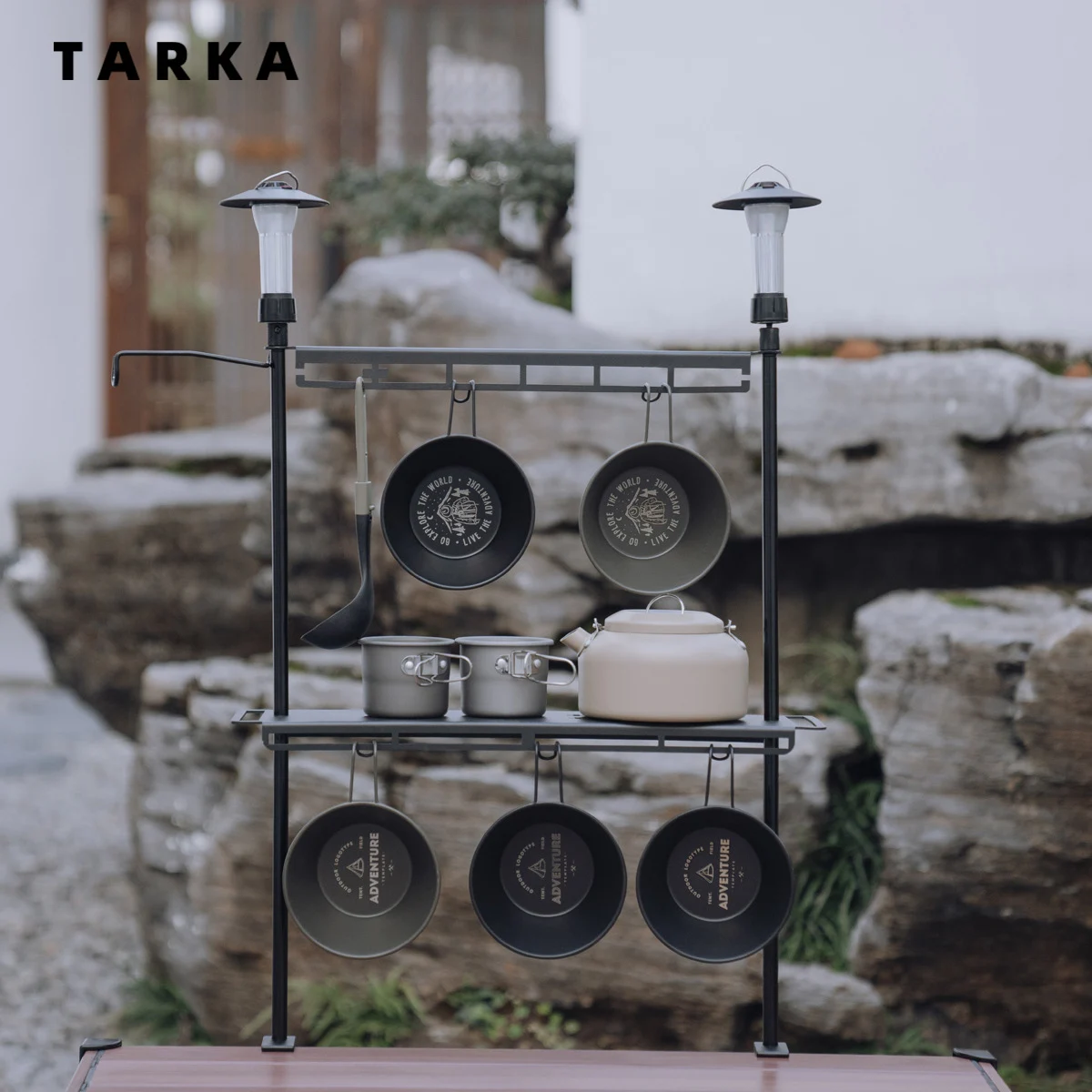 TARKA Lighweight Camping Storage Shelf Aluminum Alloy Detachable Organizer Rack Table Lantern Stand Tableware Organizer Supplies