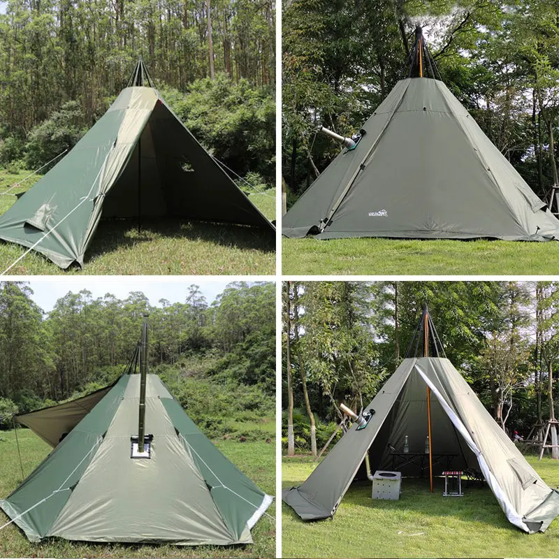 300D Oxford 2 Doors Nature Hike Waterproof Teepee Tent With Stove Jack  Camping Travel Tent Without Inner Mesh