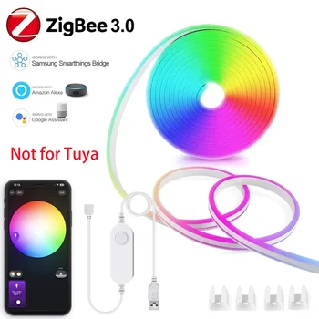 1-5M USB Zigbee 3.0 RGB Neon LED Strisce luminose Impermeabile Dimmerabile Nastro flessibile Armadio da cucina TV Camera Luce notturna per MQTT 1