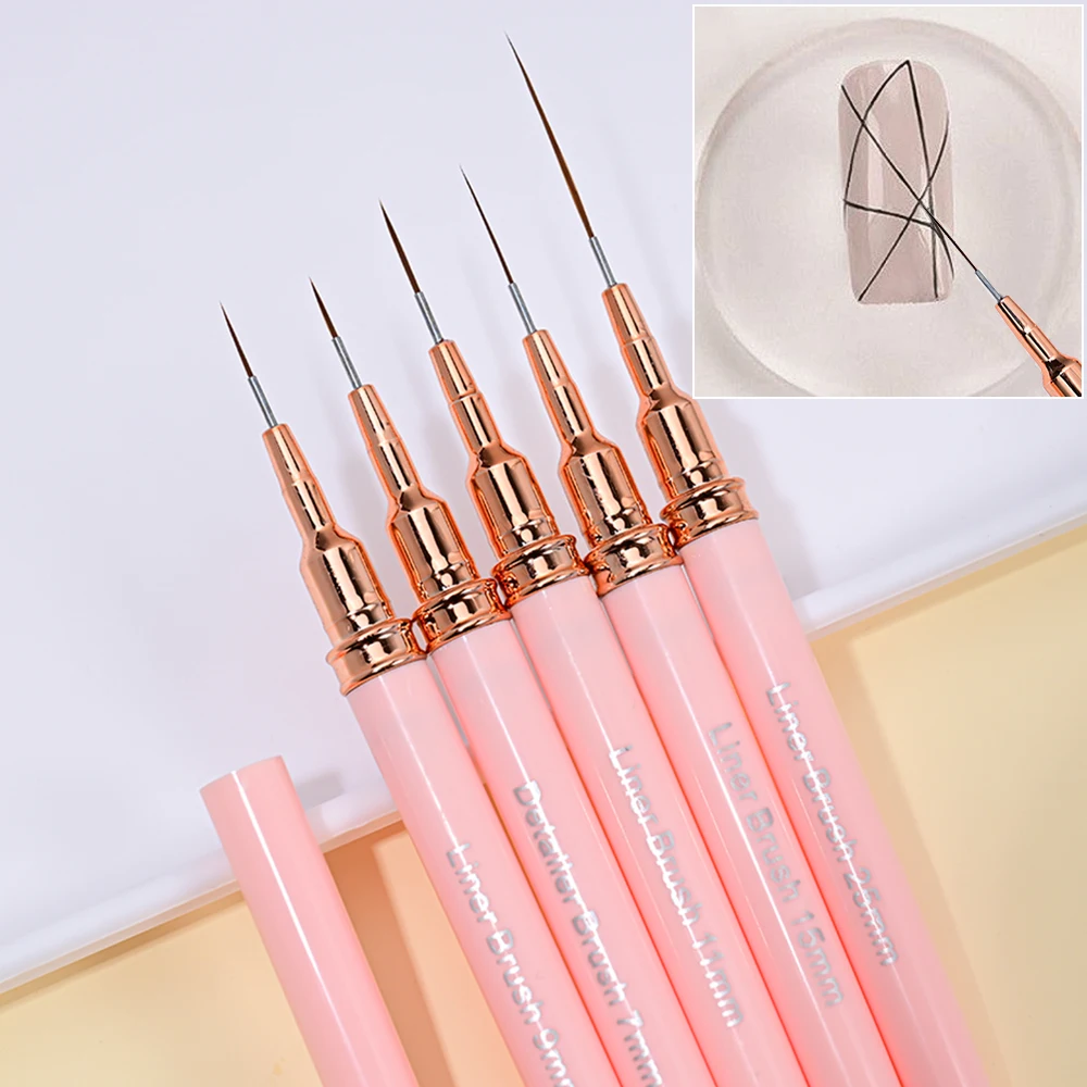 7/9/11/15/25MM Nail Liner Brush Set UV Gel Nail Brushes Kits 5pcs French Stripe Line Painting Drawing Flower Pen Manicure Tools