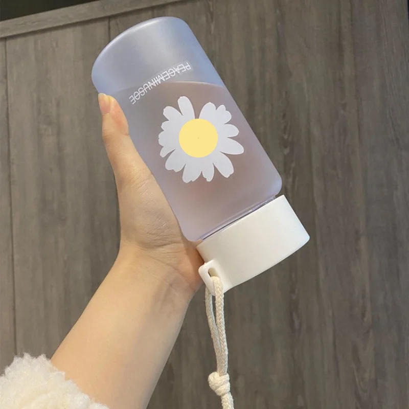 Ins Simple Fashion Small Daisy Water Bottles Summer Portable Leakproof  Frosted Glass Cup Cute Water Bottle For Girls With Rope - AliExpress