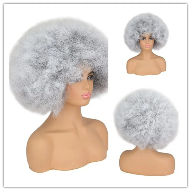 WHIMSICAL W Synthetic Afro Kinky Curly Wig With Bangs Short Fluffy Hair Wigs For Black Women Cosplay Natural