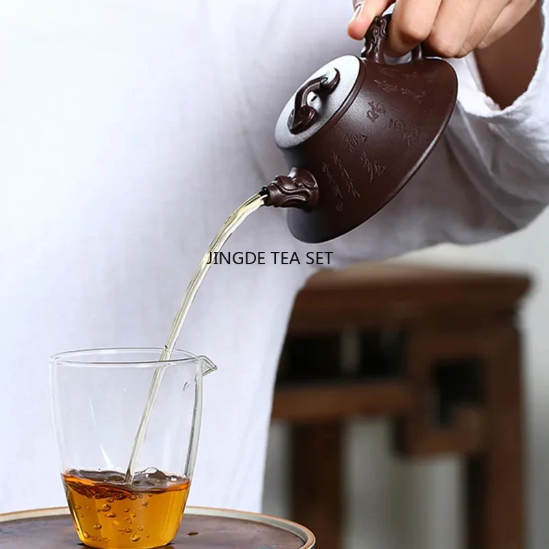 140ml Yixing Yixing Zisha teapot raw ore cinnabar spoon teapot home beauty tea pot Tea set lid bowl