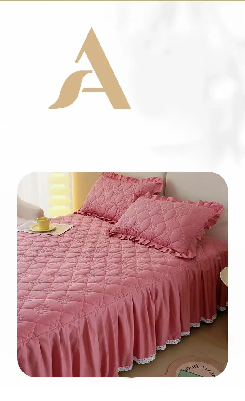 Description Picture 6 of itemLace Border Bed Skirt Mattress Protector Thickened Anti-slip Queen Double Single Bedspread Full Size Solid Color(No Pillowcase)