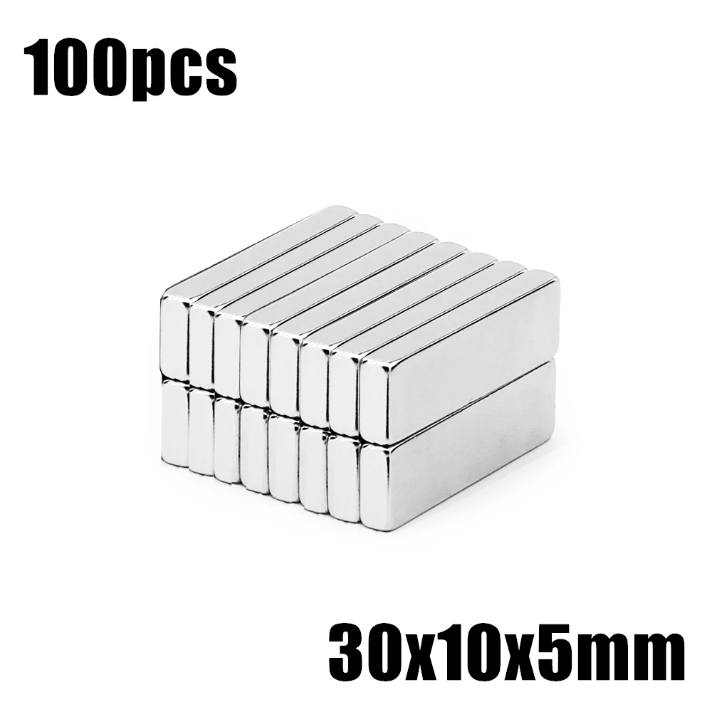 

100pcs 30x10x5mm Neodymium Magnet 30*10*5mm N35 NdFeB Block Super Powerful Strong Permanent Magnetic imanes Block