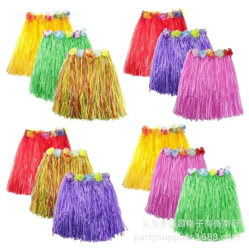 Set De Falda Hawaiana Hula Con Corona De Flores, Pulseras Y Collar, 5 Piezas Para Fiesta Luau, Playa Y Carnaval, Cintura Ajustable
