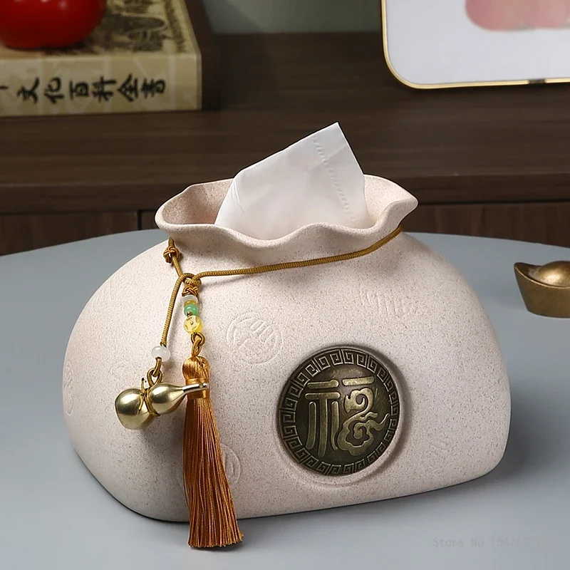 Chinese Style Tissue Box, High-end Light Luxury Style Creative Home Living Room Ceramic Coffee Table Dining-Table Paper Box, 1Pc