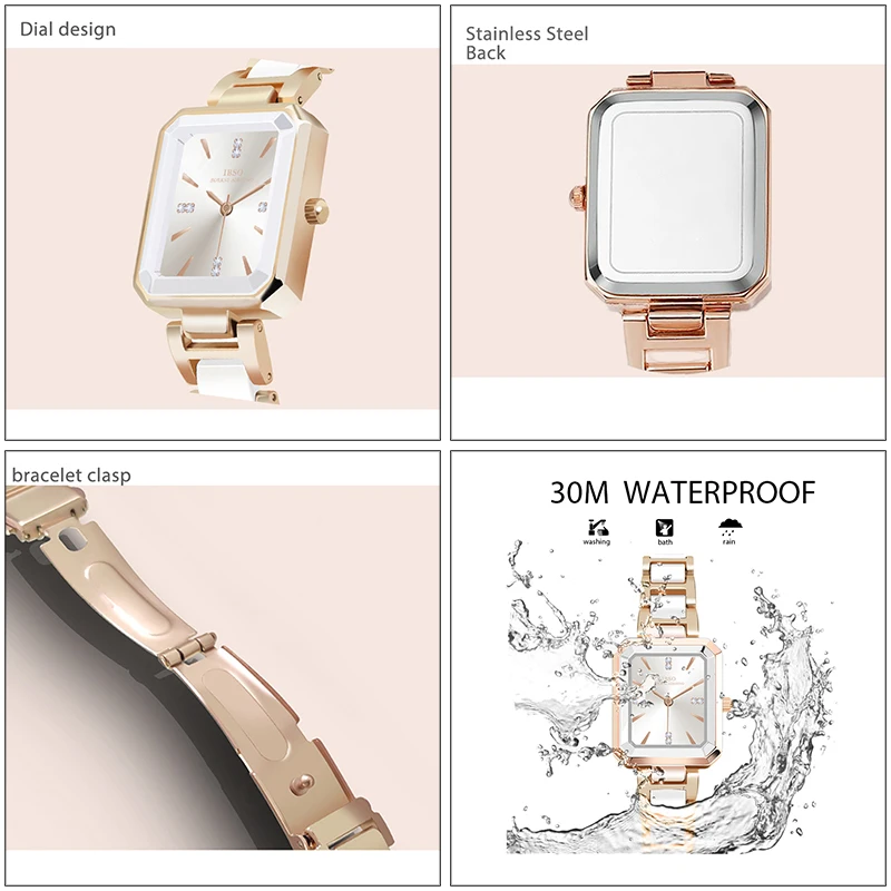 Elegant Women Watches Stainless Steel White Wrist Clock Waterproof Black Quartz Watches Fashion Ladies Rectangular Wristwatches