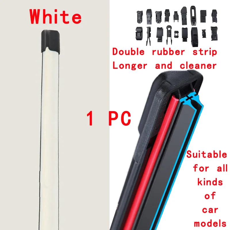 

White Car Windshield Wiper Blades Universal Soft Double Layer Rubber Frameless Bracketless Wipers 14" 16" 19" 20" 21" 22" 24"26"