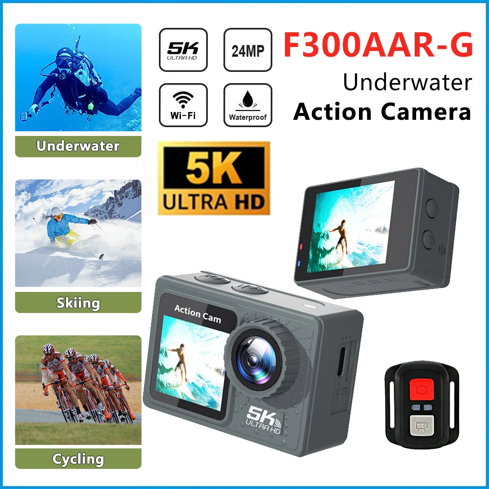 F300AAR-G 5K Action Camera WiFi Remote Control Sport Camera EIS HD 1080P 60FPS Bicycle Motorcycles Helmet Video Recording Camera