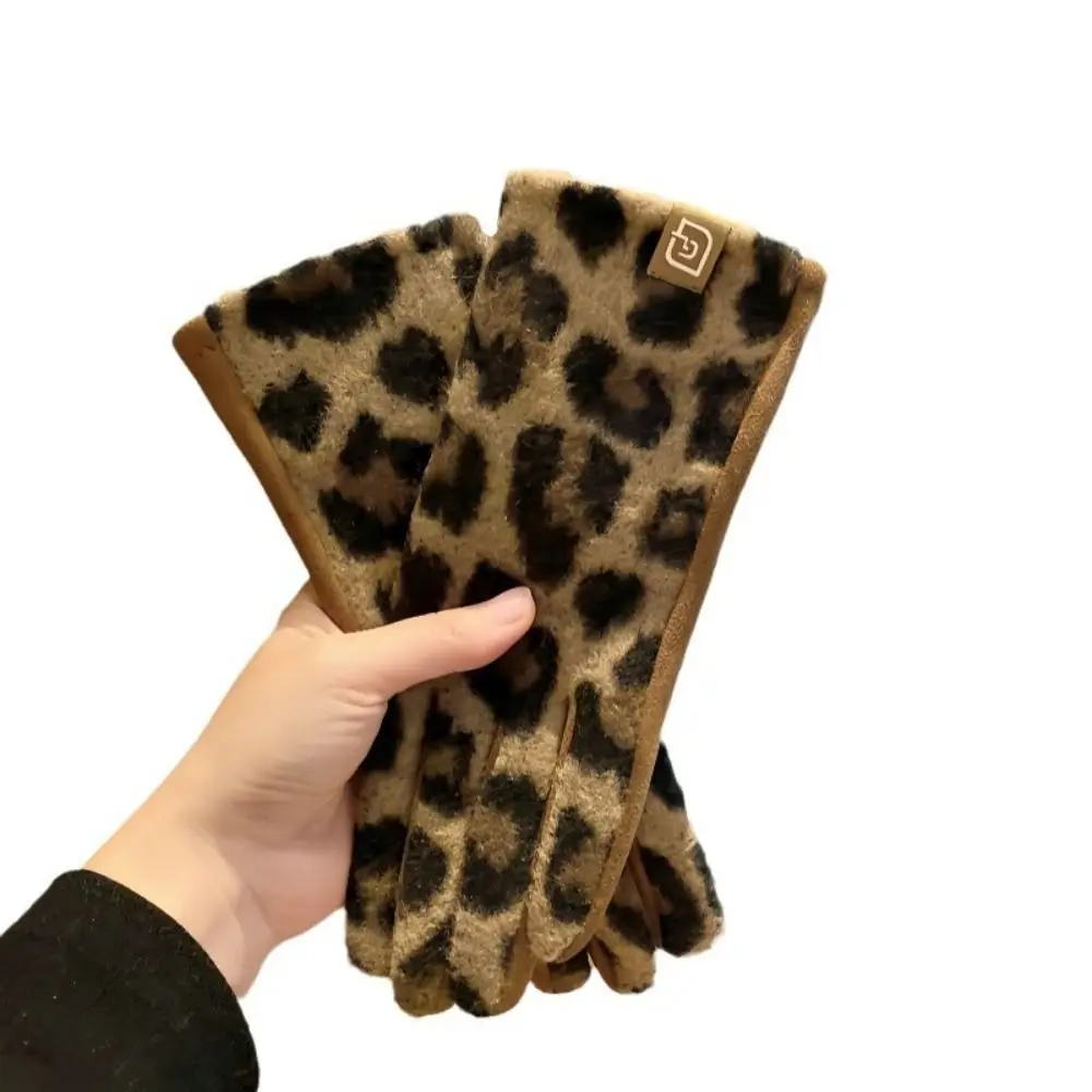Practical Cashmere Leopard-print Gloves Cold-proof Keep Warm Ladies Driving Gloves Touch Screen Skiing Gloves Outdoor Activities
