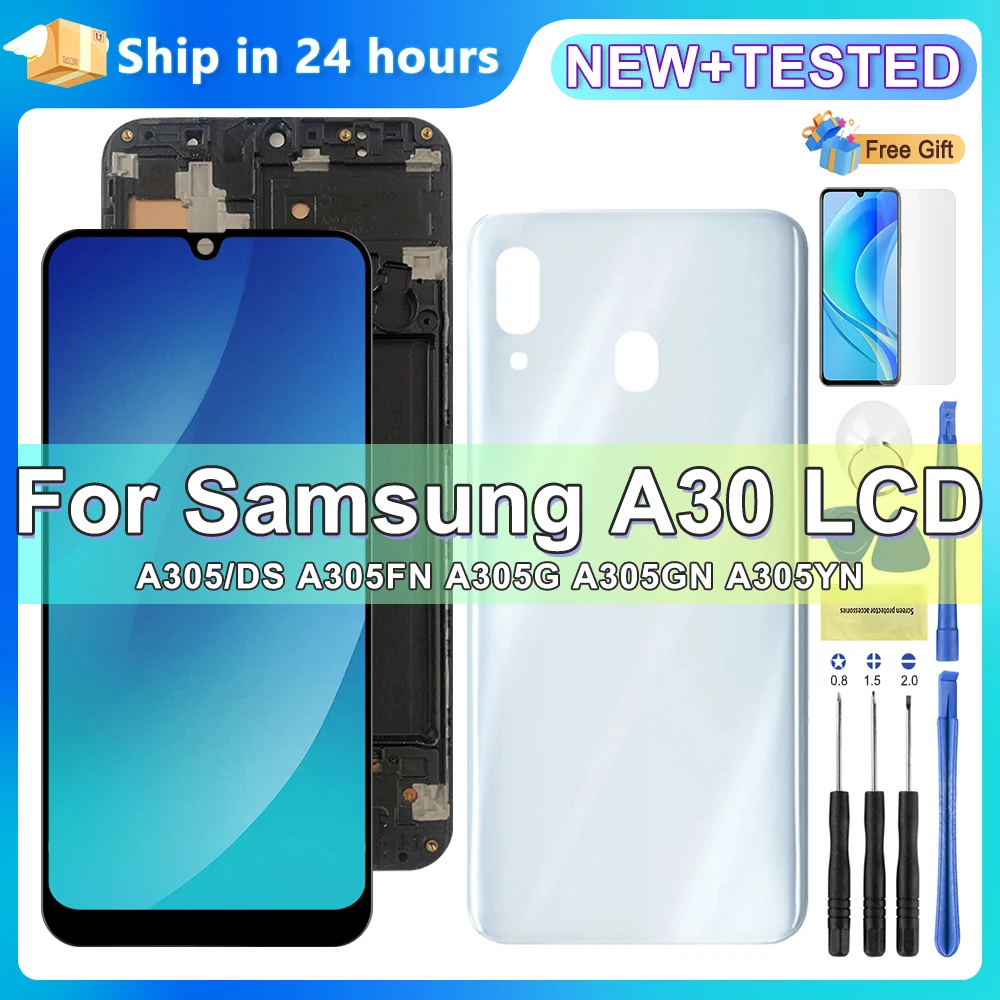 Дисплей 6,4 'для Samsung A30 A305/DS A305FN, ЖК-дисплей с рамкой, сенсорный экран с дигитайзером в сборе для Samsung A30, экран