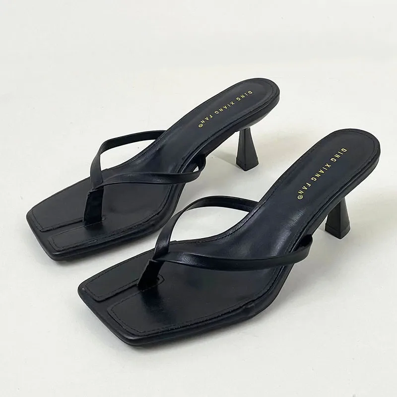 Heels Slippers Footwear Flip Flops Pumps Shoes For Women Fashion Square Toe Ladies Heeled Slippers Shoes Slides Sandals 3