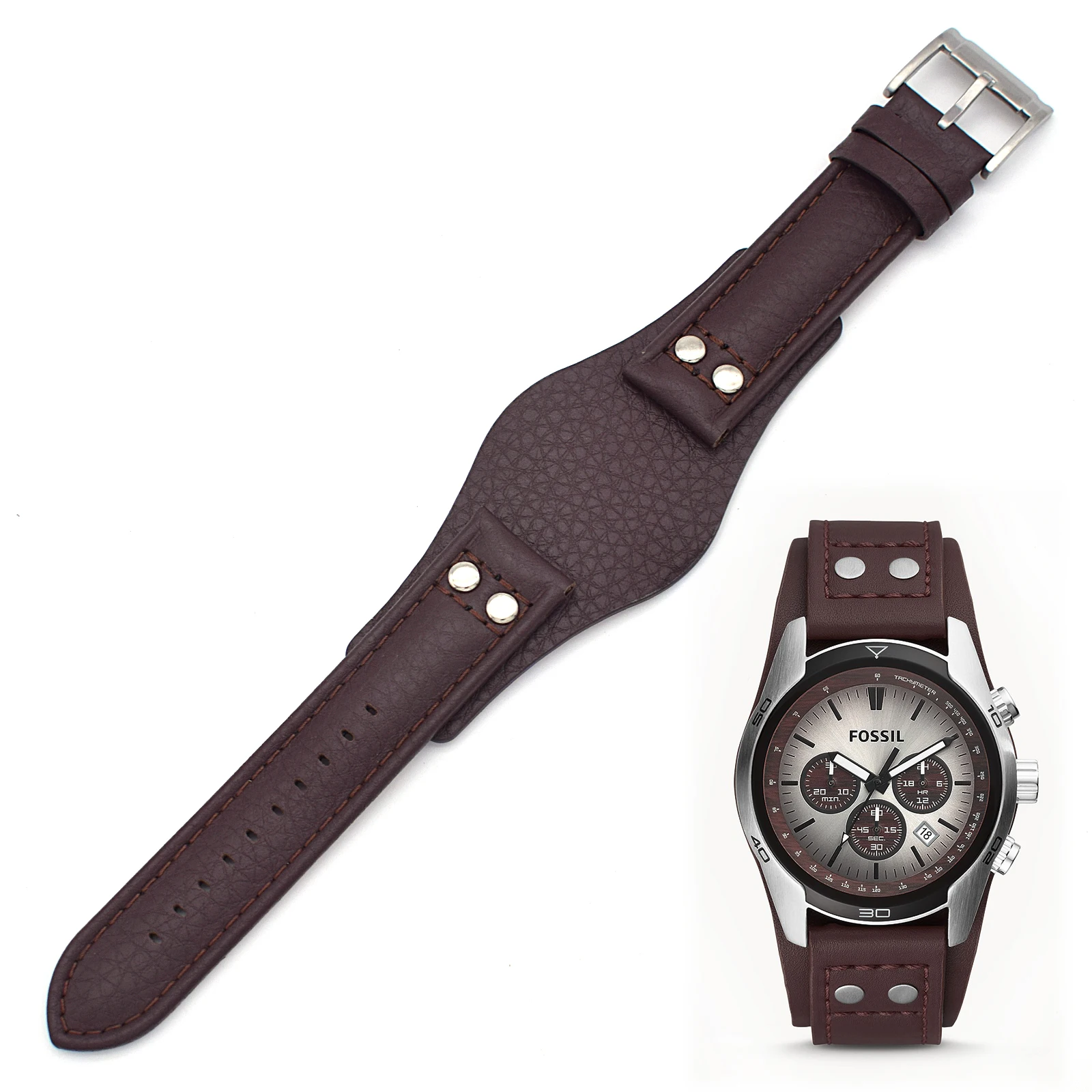 THEAGE สำหรับ Fossil CH2891นาฬิกาหนังวง22Mm สแตนเลสสตีล-22Mm