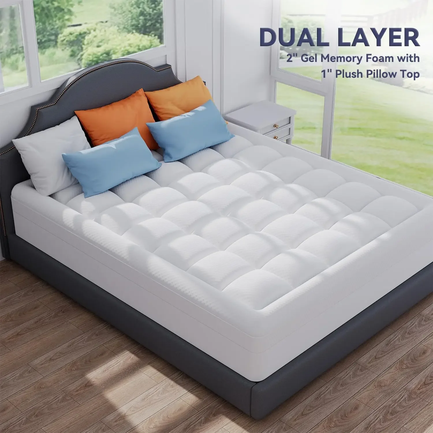 ELEMUSE Dual Layer 3 Inch Memory Foam Mattress Topper Queen Size, 2 Inch Cooling Gel Memory Foam Plus 1 Inch Down Alternativ 6