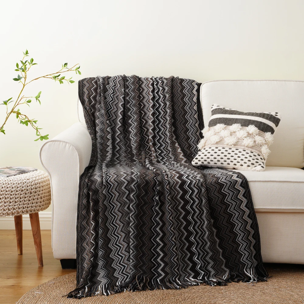 Battilo Knit Stripe Blanket Super Soft Bohemia Blanket For Bed Throw