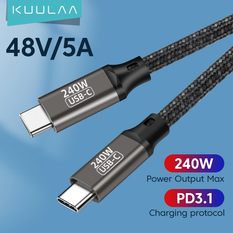 

KUULAA 240W USB Type C Cable for MacBook Pro 48V5A PD3.1 USBC Power Line Blazing-Fast Charging Cable For Samsung Xiaomi POCO