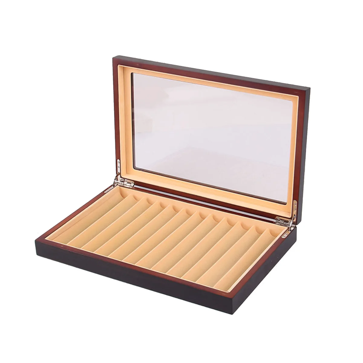 

12 Grid Wooden Pen Display Case Storage Luxury Fountain Case Transparent Window Pen Box- Organize