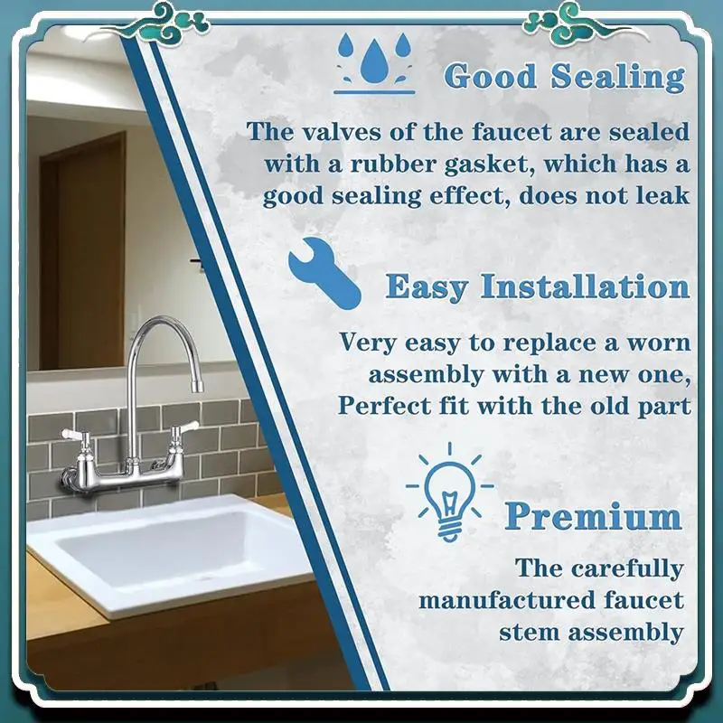 Premium Handle Stem Assembly Fits For Brass Faucets Replace 002713-40 002714-40, Blue Cold Side Spindle Assembly