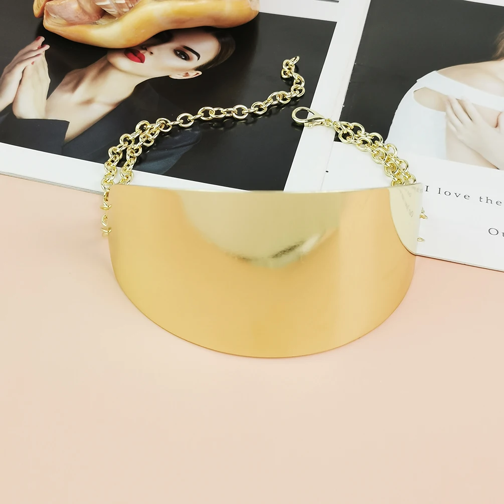 Wide Metal Cuff Neck Choker Necklaces Gold Color Bright Surface - Main Image