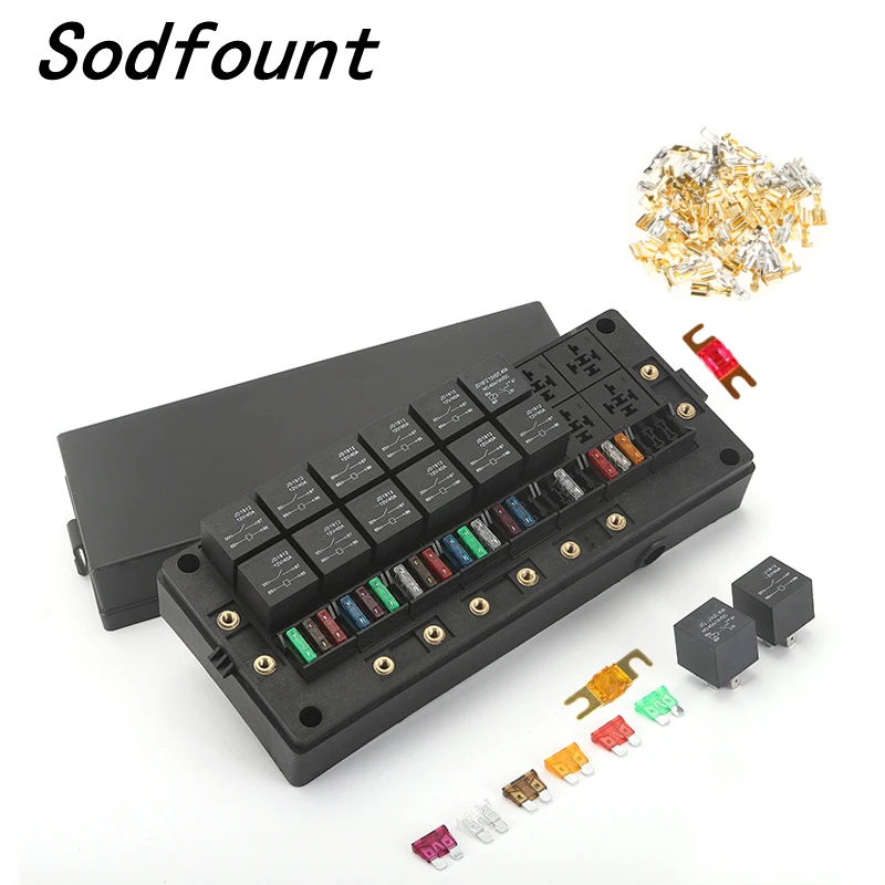 

24-way New Energy Vehicle Control 16 Relay Box Holder Touring 12V 24VCar Audio Spotlight Retrofit Blade Fuse Holder Automotive