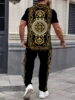 Summer Men's Short Sleeve And Trousers Lion Print Luxury Retro Casual Style Men's Suit Trend Pants And Short Sleeve 2 Piece Set 4