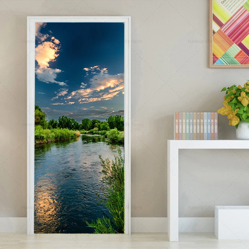 3D Waterfall Door Sticker - Self-Adhesive Scenery Wallpaper For Door & Wall Decor (77x200 Cm)