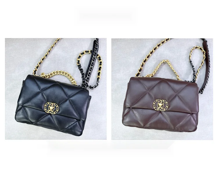 Damen Umhängetasche Aus Echtem Lammleder Mit Rautensteppung Kette_voghion.com