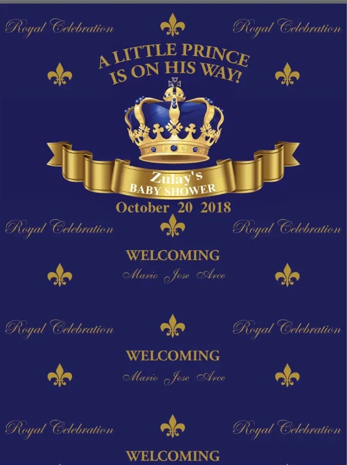 Personalizzato Oro Royal Blue Prince Crown Tende Baby Shower Fondali Di Alta Qualità Computer Stampa Sfondo Del Partito