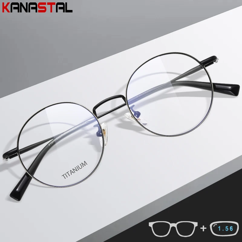 

Round Reading Glasses Men Women CR39 Lenses Prescription Myopia Presbyopic Eyewear Blue Light Blocking Titanium Eyeglasses Frame