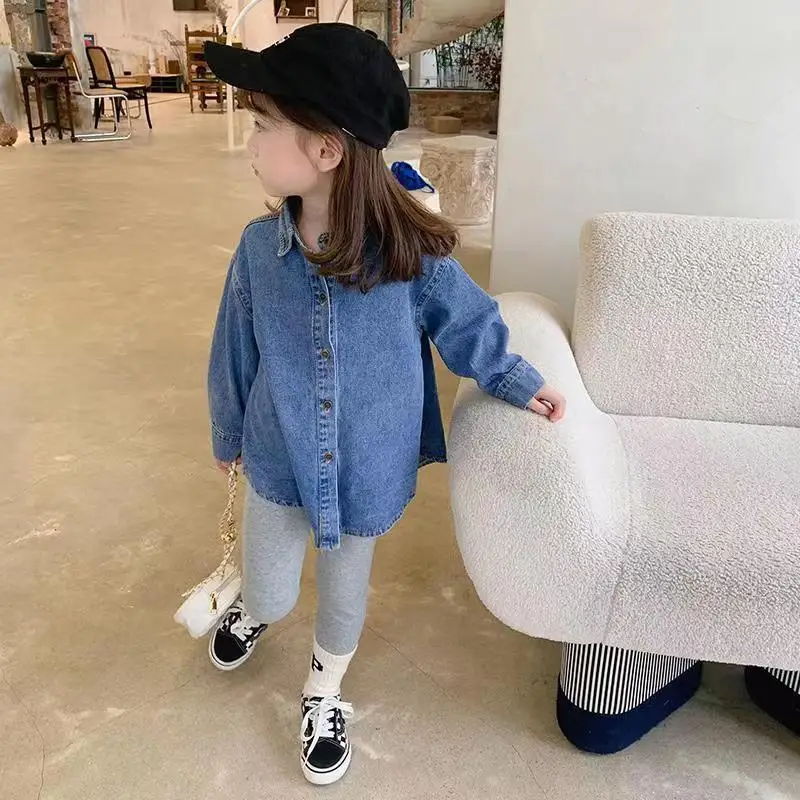 Girls Boys Denim Shirts for Spring Autumn Summer