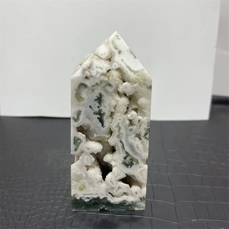 

710g Natural Gemstone Moss Agate Geode Druzy Tower Spiritual Crystals Healing Stones Tower Point