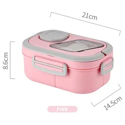 Eco - Friendly Portable Wheat Straw Bento Box with Carrying Handle and Reusable Tableware (Lunch - Box - Pink)
