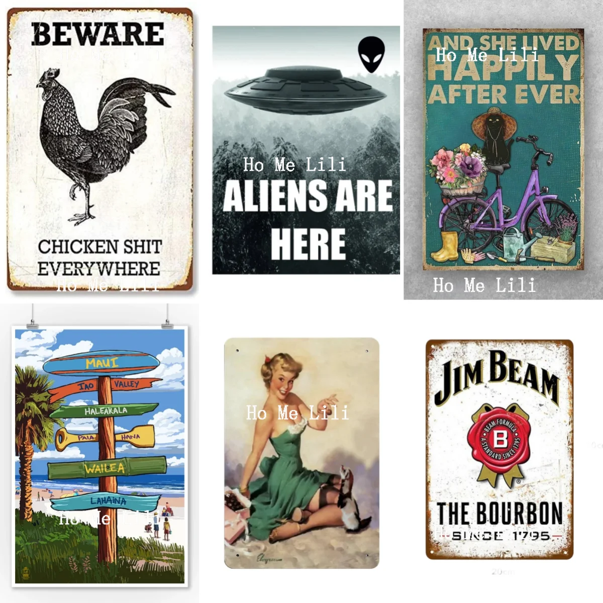Galline Qui Ci Sono Alien Ufos In Bici E Gatti Neri Su Spiaggia Hawaiane Jim Beam The Bourbon Since Targa Da Parete In Metallo