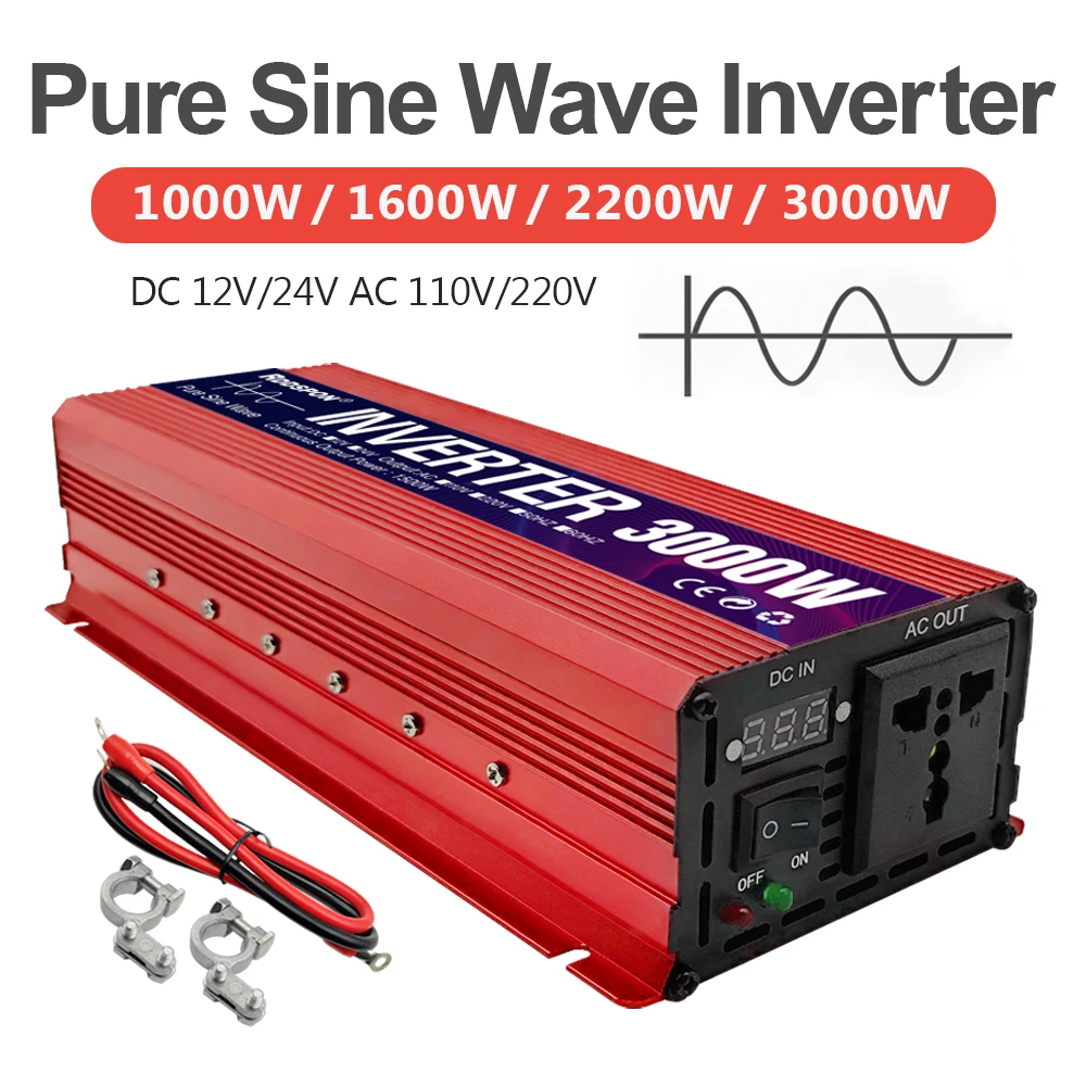 純粋な正弦波インバーター 1000W 1600W 2000W DC 12V / 24V AC 貧しく 
