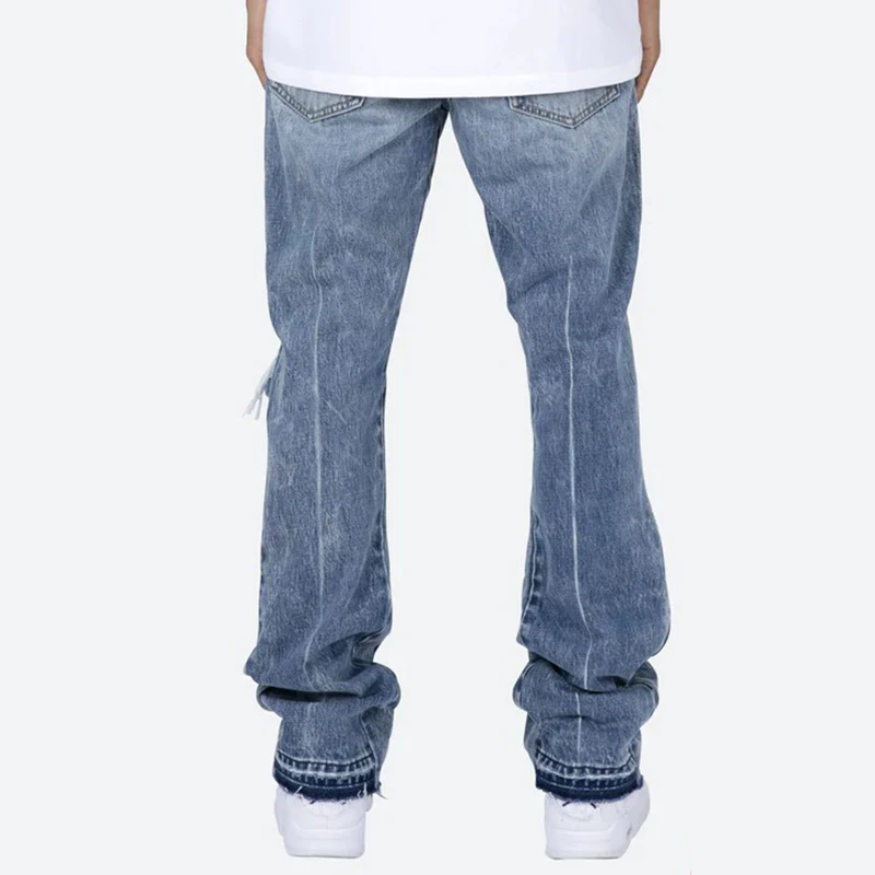 대비 색 구멍 남성용 청바지 streetwear 느슨한 찢어진 플레어 바지 닳은 레트로 캐주얼 오버 사이즈 데님 바지