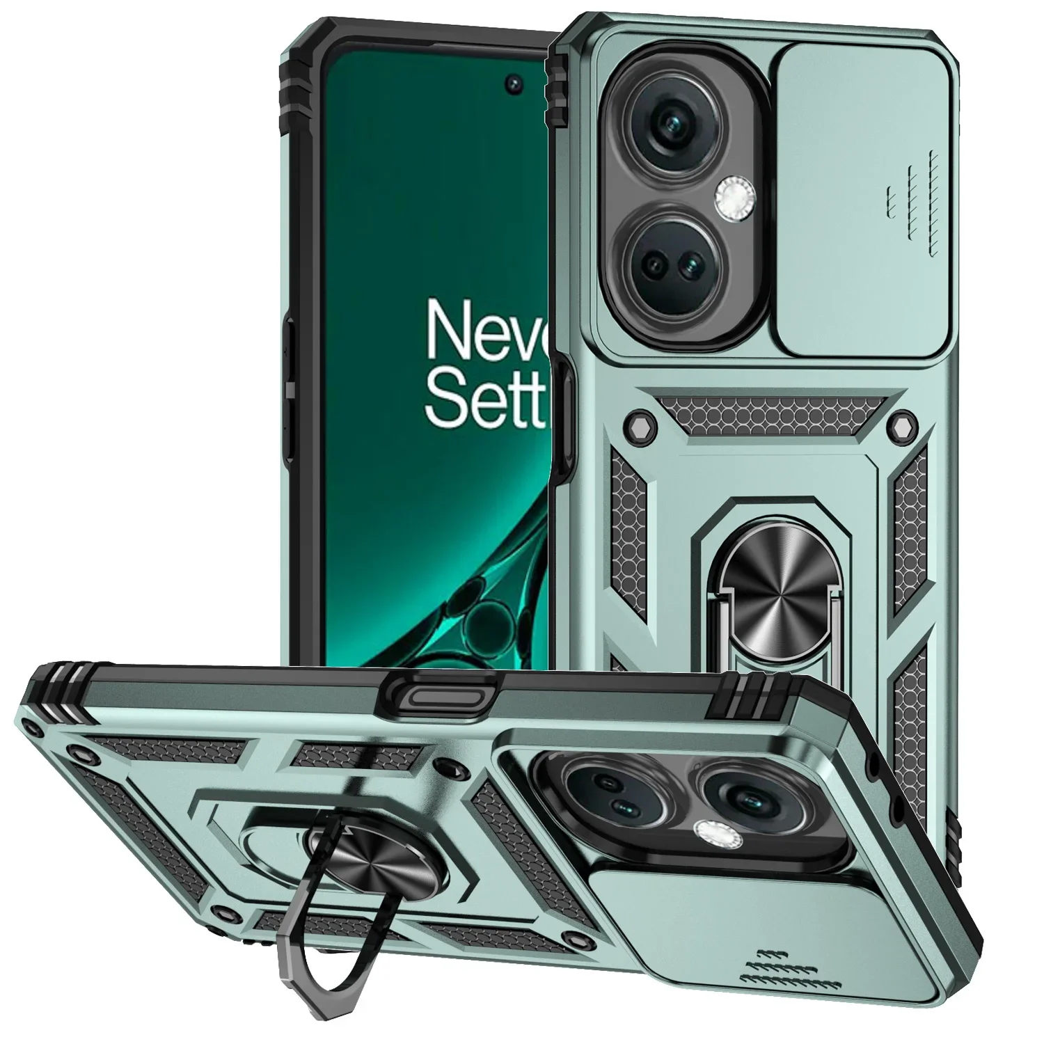 Armor Shockproof Phone Case with Metal Ring Holder and Slide Camera Lens Protector