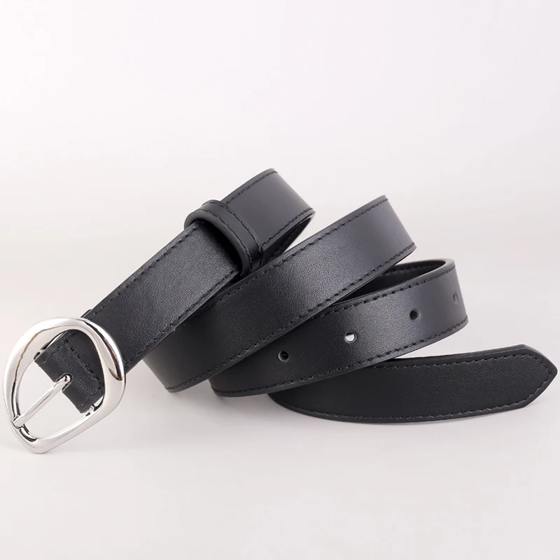 simple sliver buckle split leather belt for women 25mm