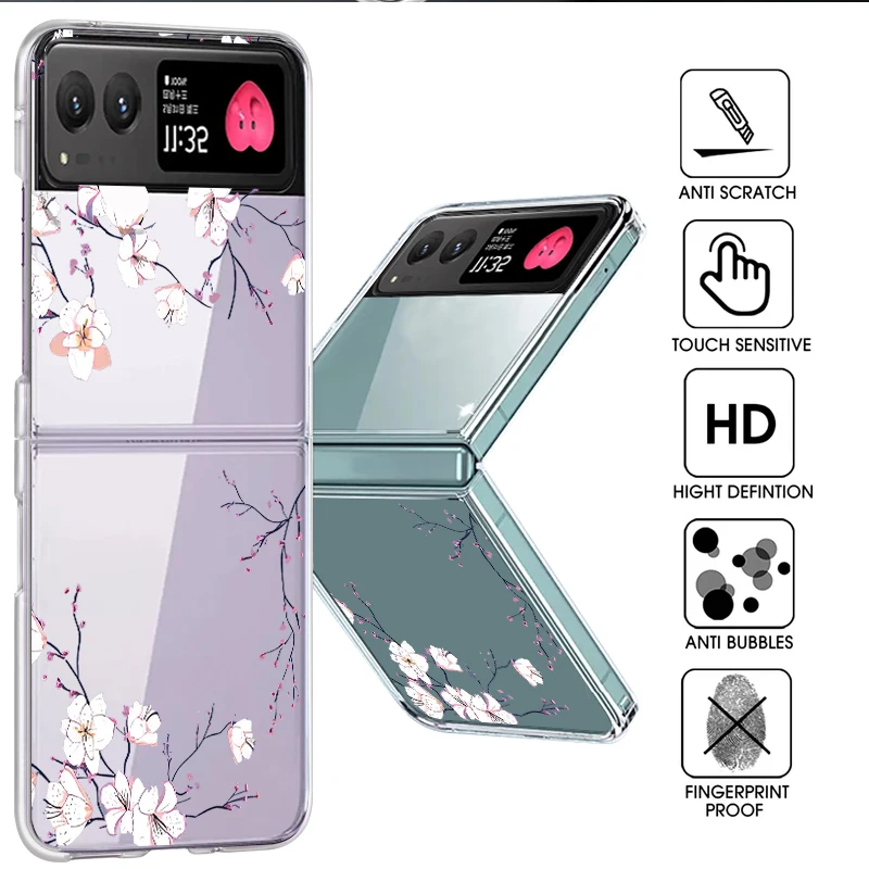Elegant White Floral Pattern Shockproof Bumper Phone Case with Transparent Hard Cover