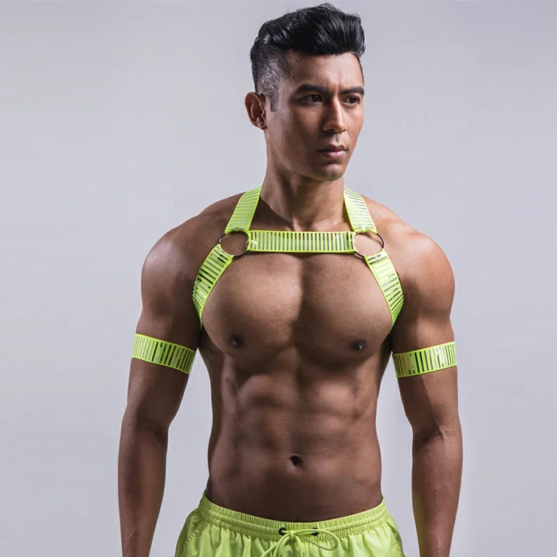 

Fluorescence Color Stretch Chest Strap Party Carnival Clothes Nightclub Dj Ds Accessories Muscle Man Pole Dance Costume