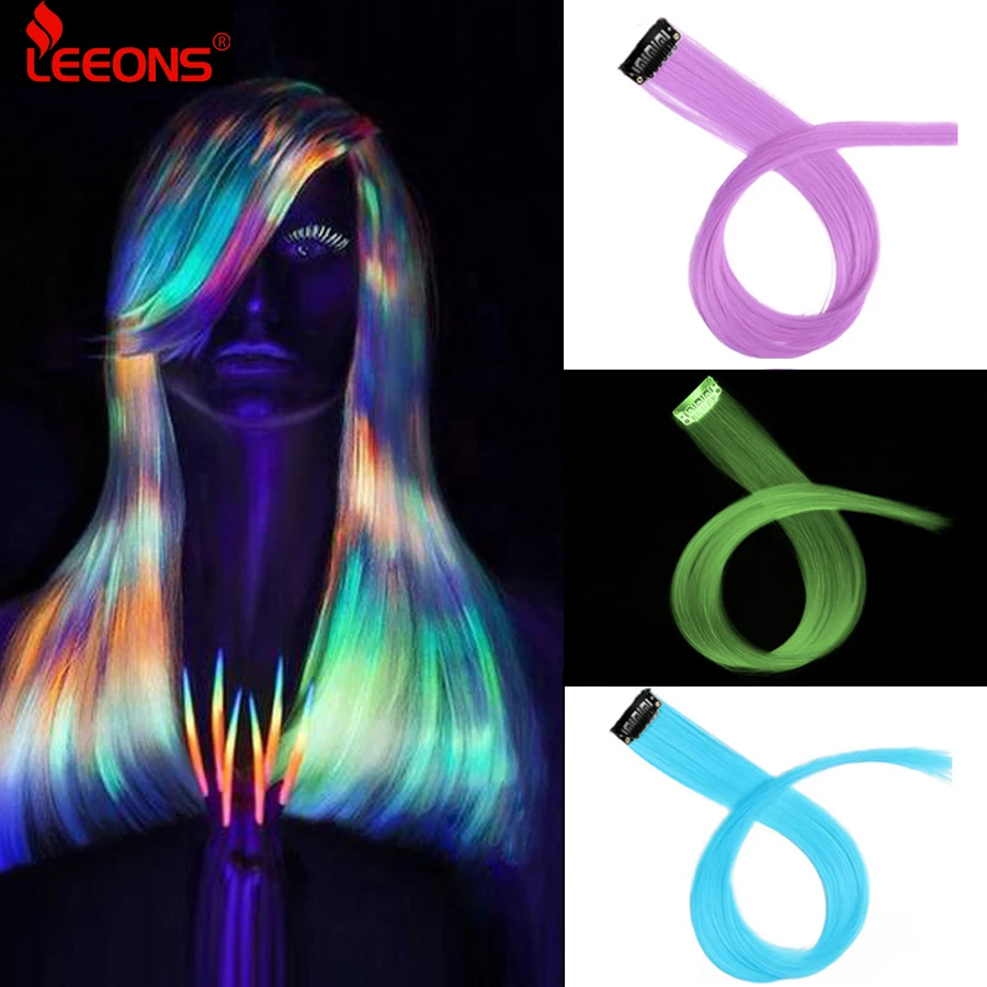 Leeons Synthetic Hair Extensions With Clips Heat Resistant Straight Hair Extensions Color Colored Black Hair Clip Womens 12G/Pcs image_2