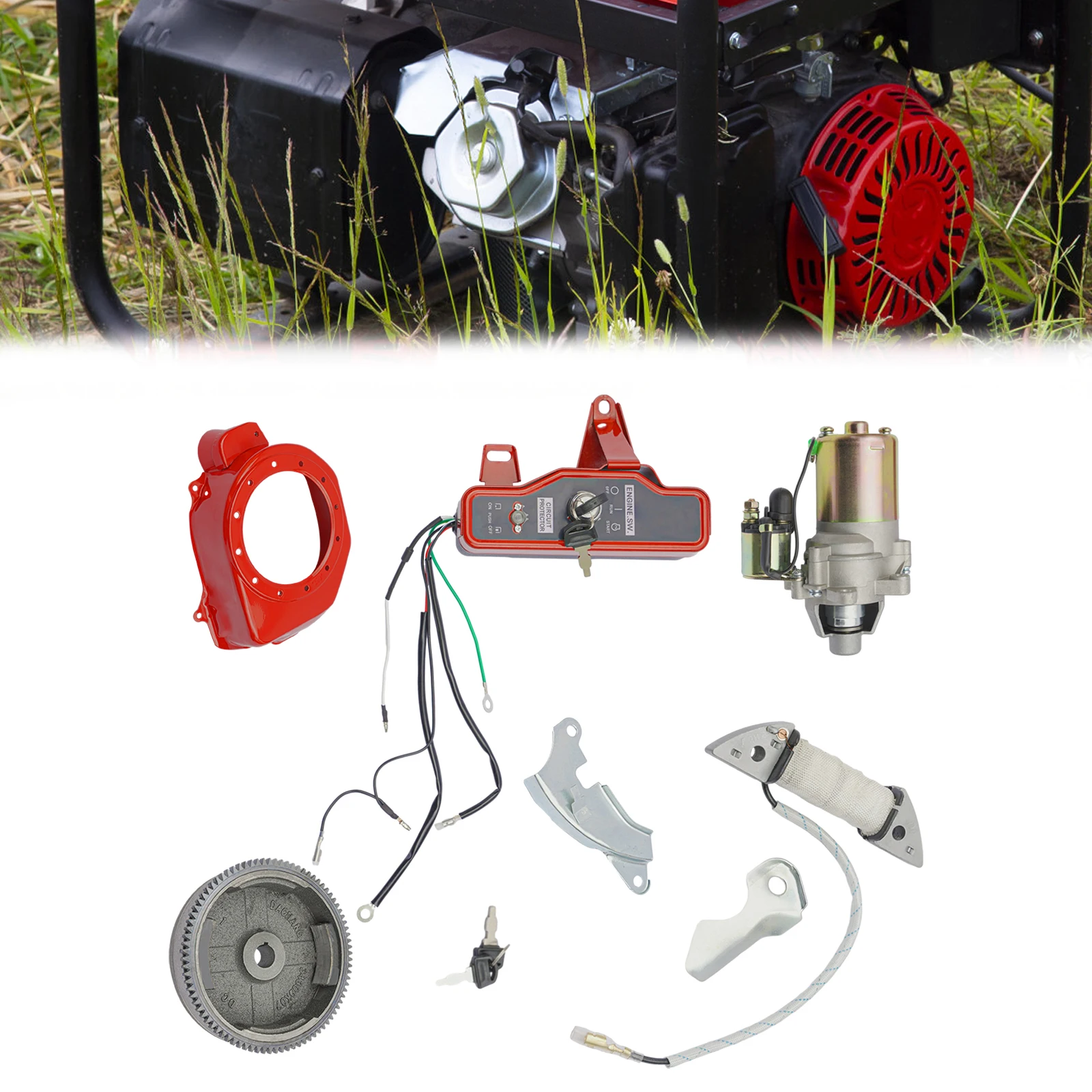 Flywheel Starter Motor Kit 12V Electric Start Motor Ignition Kit Electric Start Conversion Kit for HONDA GX160/GX200 5.5HP/6.5HP