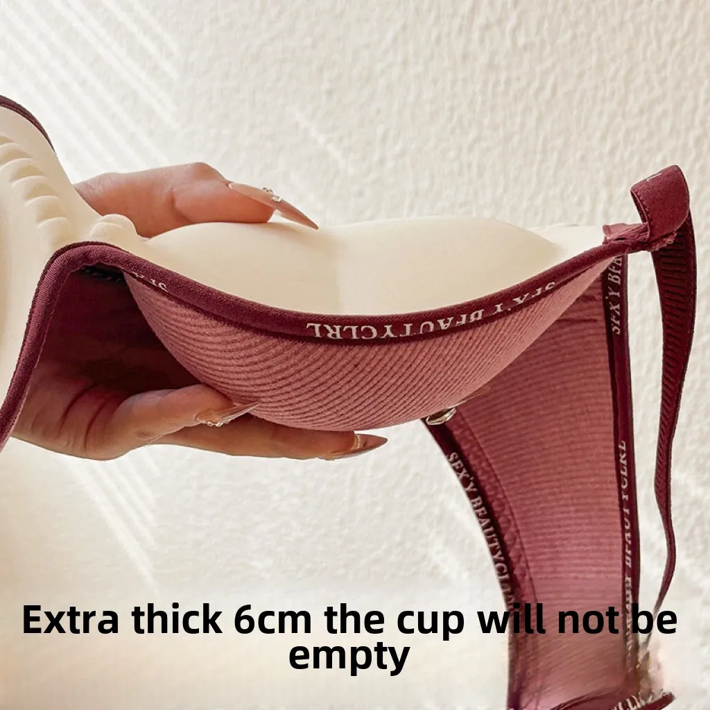 Push-Up Bra for Small Chest 6cm Thickened Wireless No Steel Ring Anti-Slip Pads Seamless Invisible Adjustable Straps